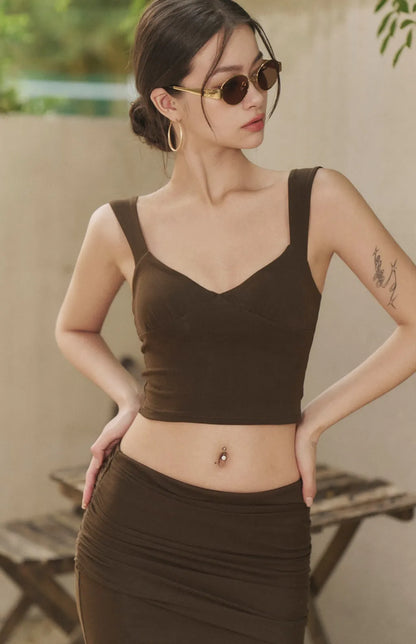 Wide Strap V-Neck Ruched Bra Top<br/>寬肩V領美胸抓皺Bra Top