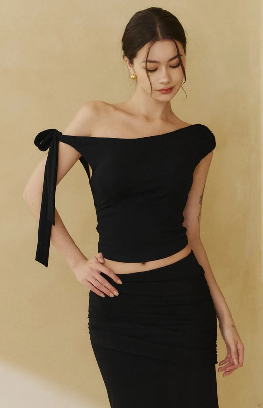 One-Shoulder Ruched Knot Tie Bra Top<br/>單肩抓皺褶綁帶Bra Top