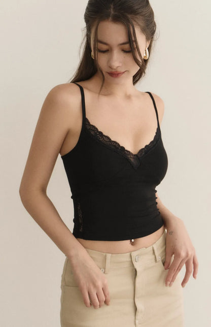 Lace-Trim Spaghetti Strap Bra Top<br/>細肩蕾絲簍空Bra Top