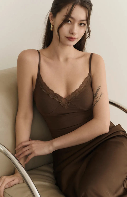 Lace-Trim Spaghetti Strap Bra Top<br/>細肩蕾絲簍空Bra Top