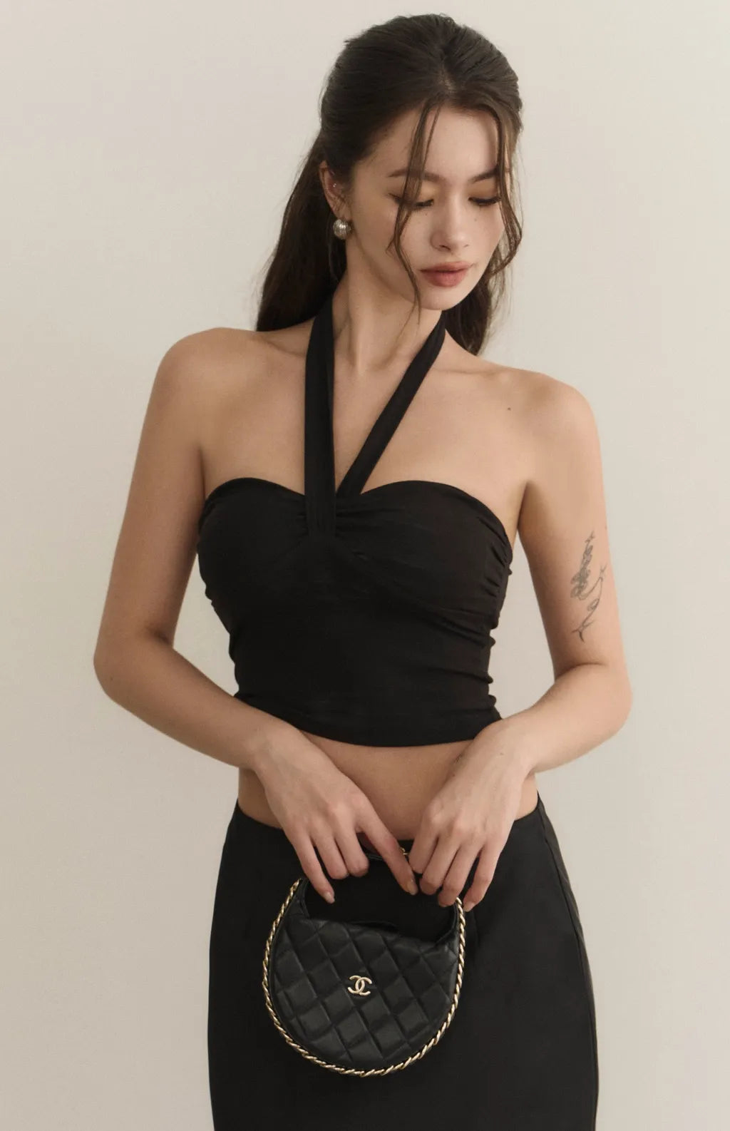 Halter Heart Shape Ruched Bra Top<br/>掛脖造型桃心抓皺Bra Top