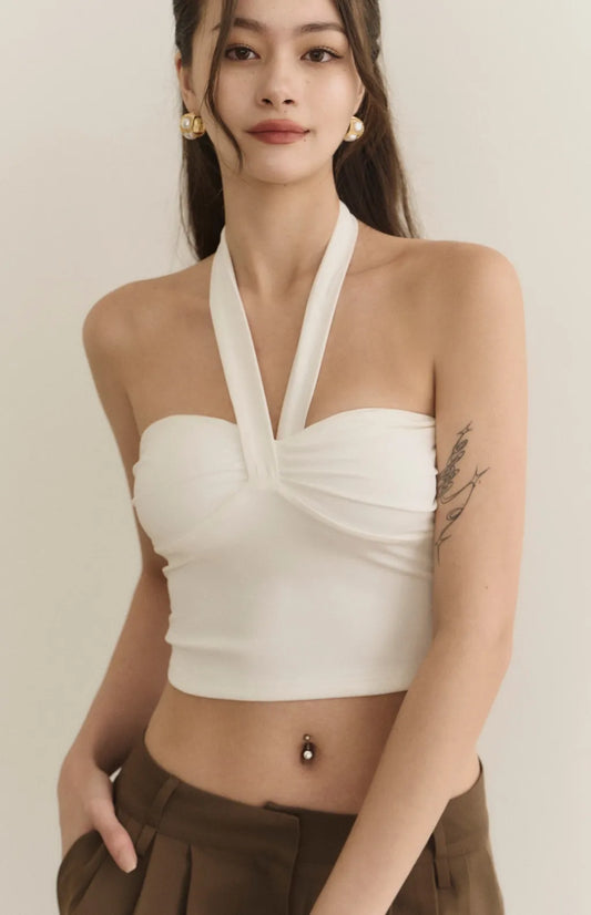 Halter Heart Shape Ruched Bra Top<br/>掛脖造型桃心抓皺Bra Top