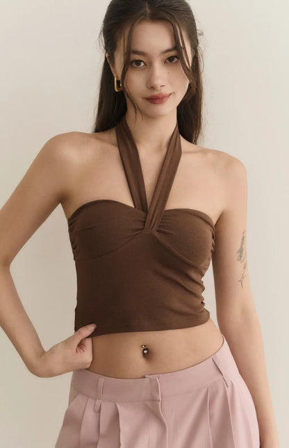 Halter Heart Shape Ruched Bra Top<br/>掛脖造型桃心抓皺Bra Top
