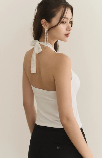Lace Halter Tie V-Neck Bra Top<br/>蕾絲繞脖綁帶Ｖ領Bra Top