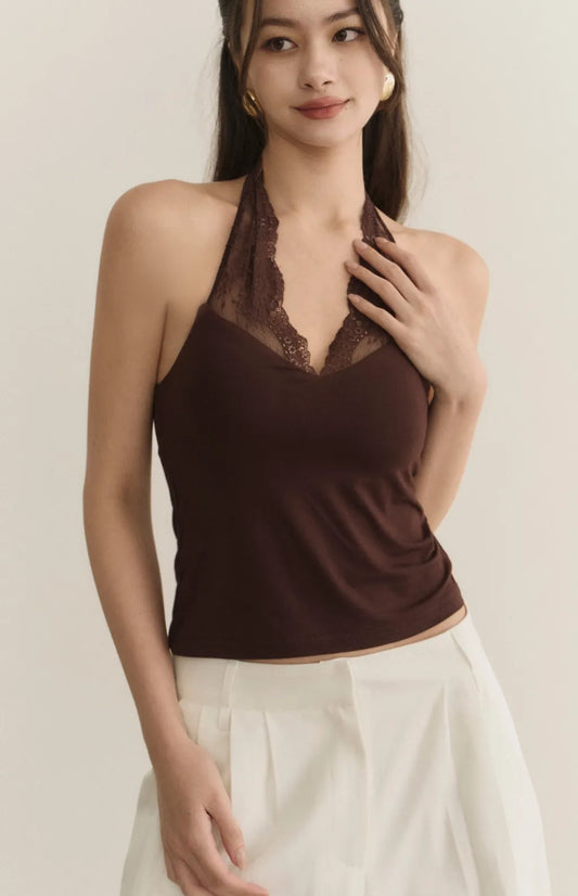 Lace Halter Tie V-Neck Bra Top<br/>蕾絲繞脖綁帶Ｖ領Bra Top