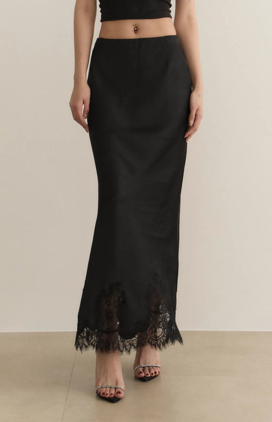 Satin Lace Trim Mermaid Maxi Skirt<br/>緞面蕾絲鑲邊魚尾裙