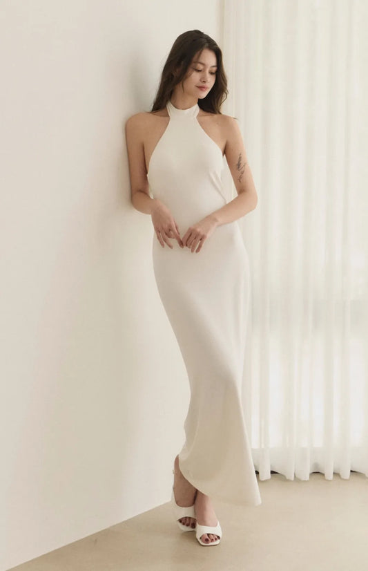 French Halter High-Neck Tie Bra Dress<br/>法式高領削肩綁帶修身Bra Dress