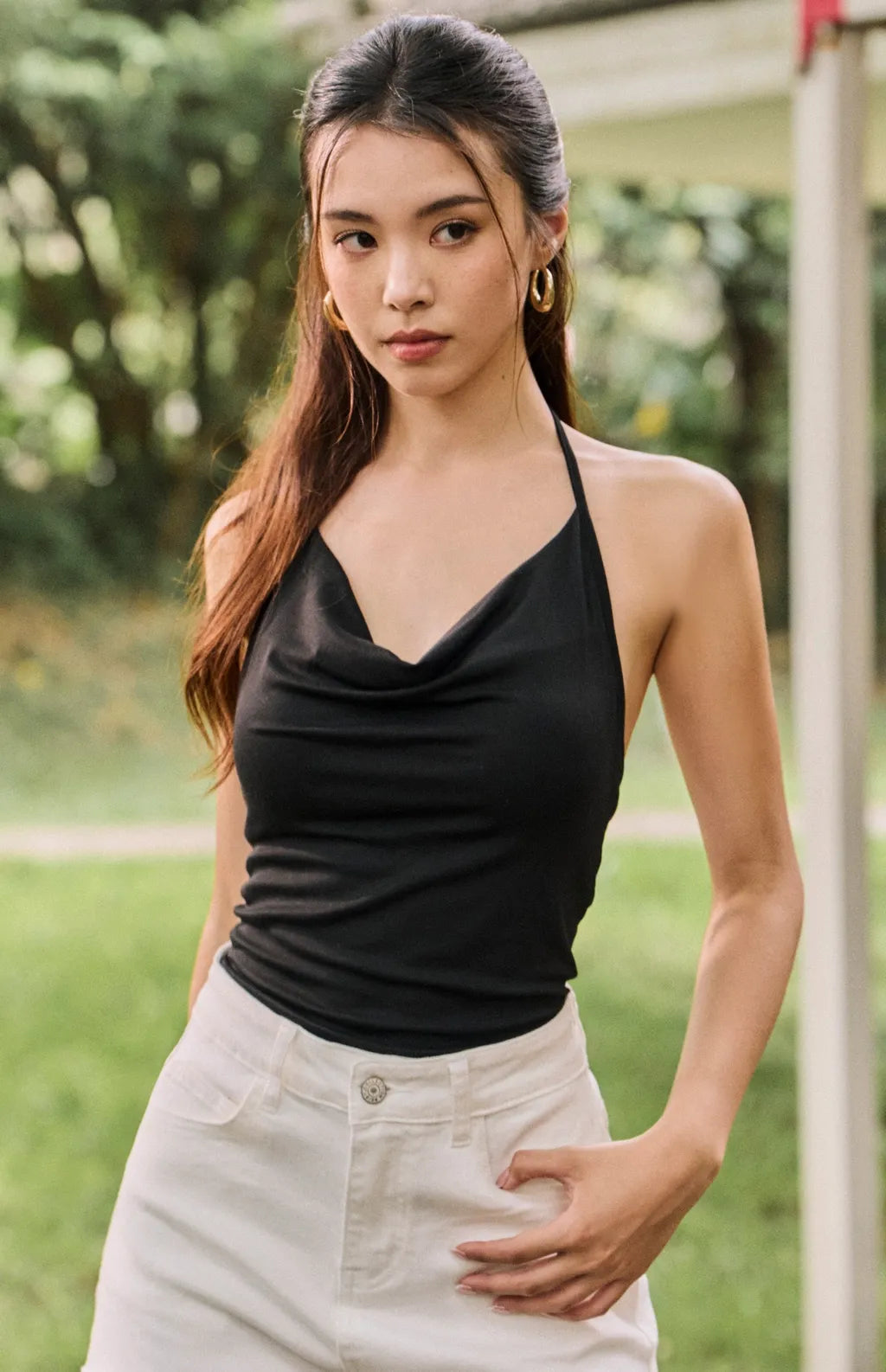 Draped Halter Tie Bra Top<br/>垂領繞脖細肩綁帶Bra Top