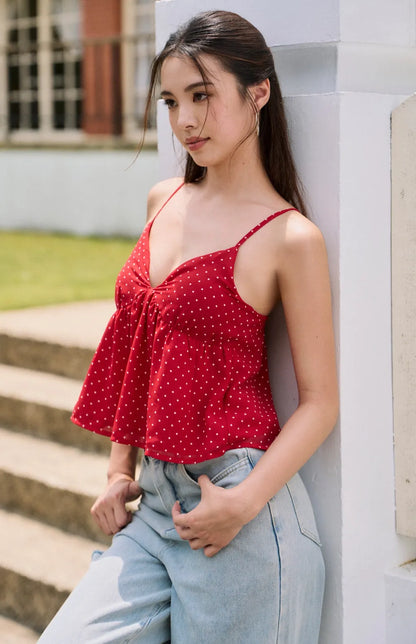 Polka Dot Chiffon Peplum Bra Top with Scarf<br/>美式雪紡點點細肩傘擺Bra Top(附領巾)