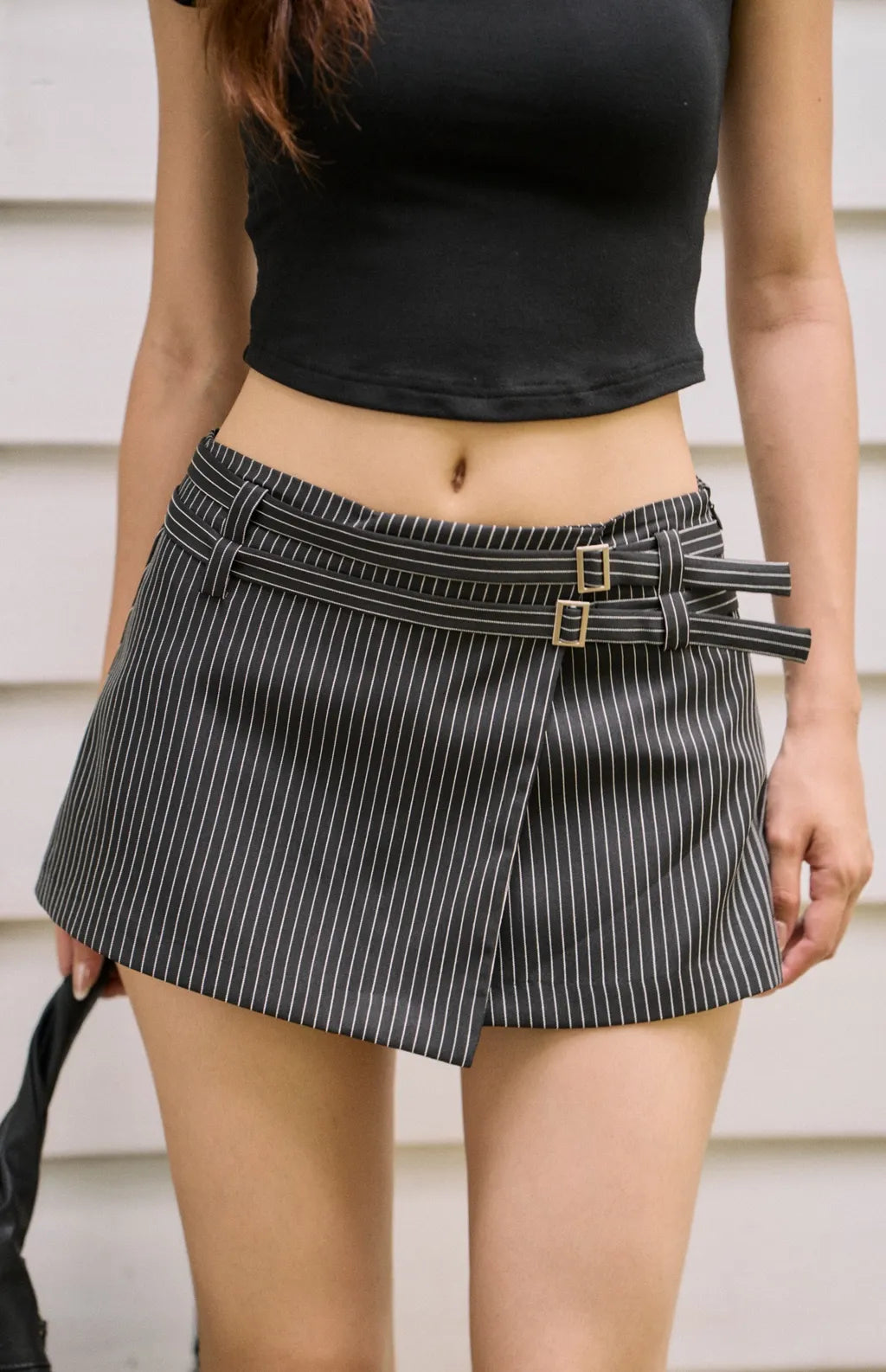 Pinstripe Double Belt Mini Skort<br/>雙腰帶條紋西裝褲裙