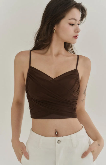 Sheer Mesh Ruched Plunge Bra Top<br/>V領網紗抓皺Bra Top