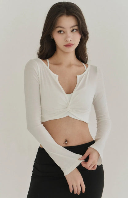 Lyocell Twist Front Lapel Shrug<br/>涼感萊塞爾紐結翻領罩衫