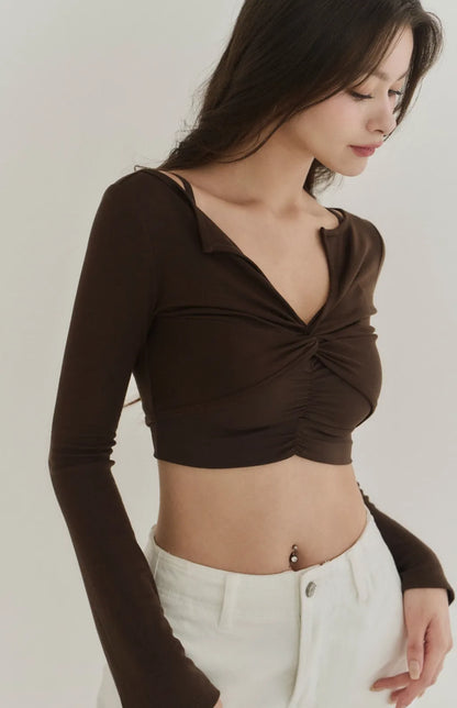 Lyocell Twist Front Lapel Shrug<br/>涼感萊塞爾紐結翻領罩衫