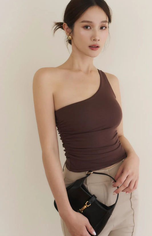 One-Shoulder Ruched Bra Top with Scarf<br/>單肩繞脖抓皺Bra Top(附領巾)