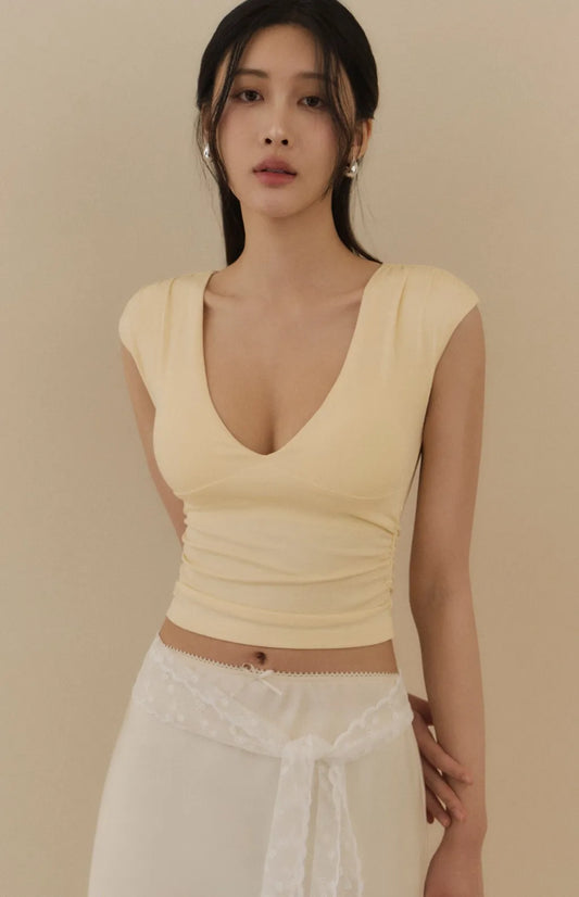 Tencel Plunge Cap-Sleeve Bra Top<br/>天絲裸感V領包袖Bra Top
