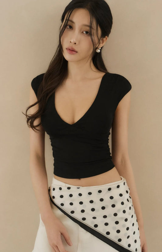 Tencel Plunge Cap-Sleeve Bra Top<br/>天絲裸感V領包袖Bra Top