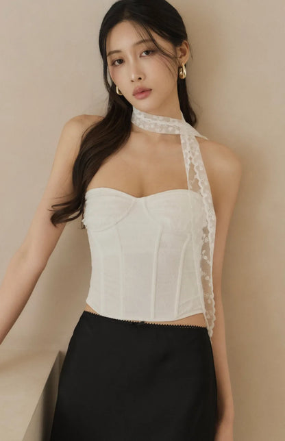 Lace-Up Jacquard Corset<br/>緹花蕾絲綁帶輕馬甲Bra Top