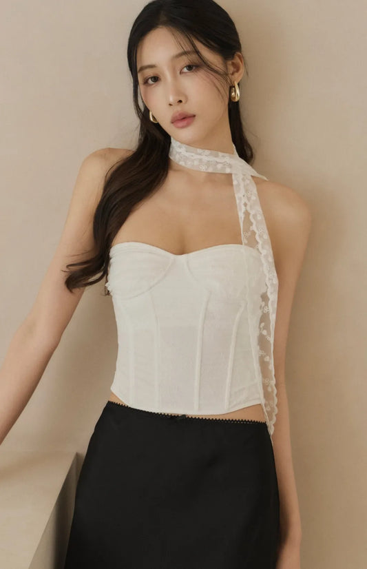 Lace-Up Jacquard Corset<br/>緹花蕾絲綁帶輕馬甲Bra Top