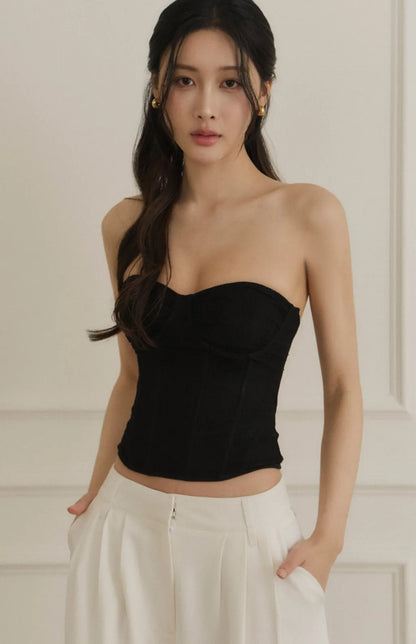 Lace-Up Jacquard Corset<br/>緹花蕾絲綁帶輕馬甲Bra Top