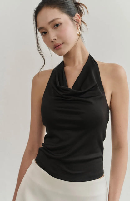 Satin Cowl-Neck Halter Bra Top<br/>法式緞光垂領削肩Bra Top