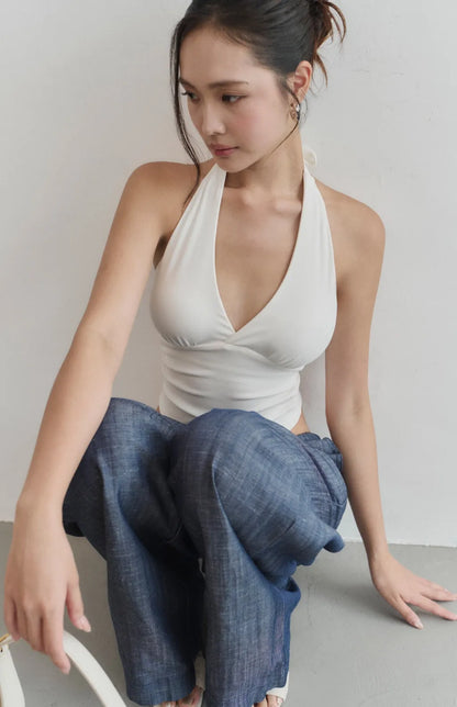 Ruched Plunge Tie-Halter Bra Top<br/>抓皺交叉V領綁帶Bra Top