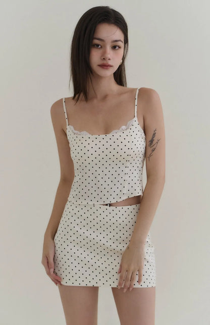 Polka-Dot Lace-Trim Cami Bra Top<br/>波點蕾絲細肩Bra Top
