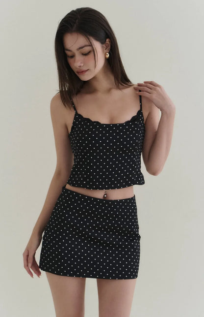 Polka-Dot Lace-Trim Cami Bra Top<br/>波點蕾絲細肩Bra Top