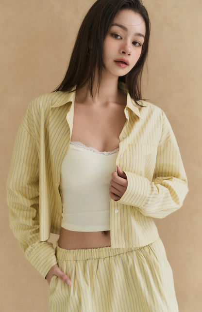 Cropped Boxy Striped Shirt<br/>美式條紋寬鬆短版襯衫