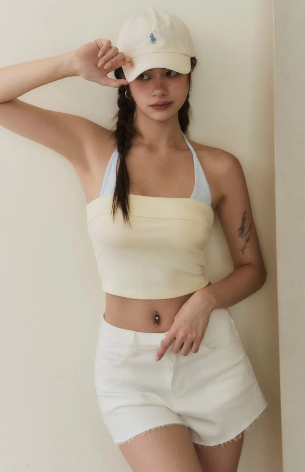 Layered Halter Tube Bra Top<br/>平口假兩件撞色莫代爾Bra Top