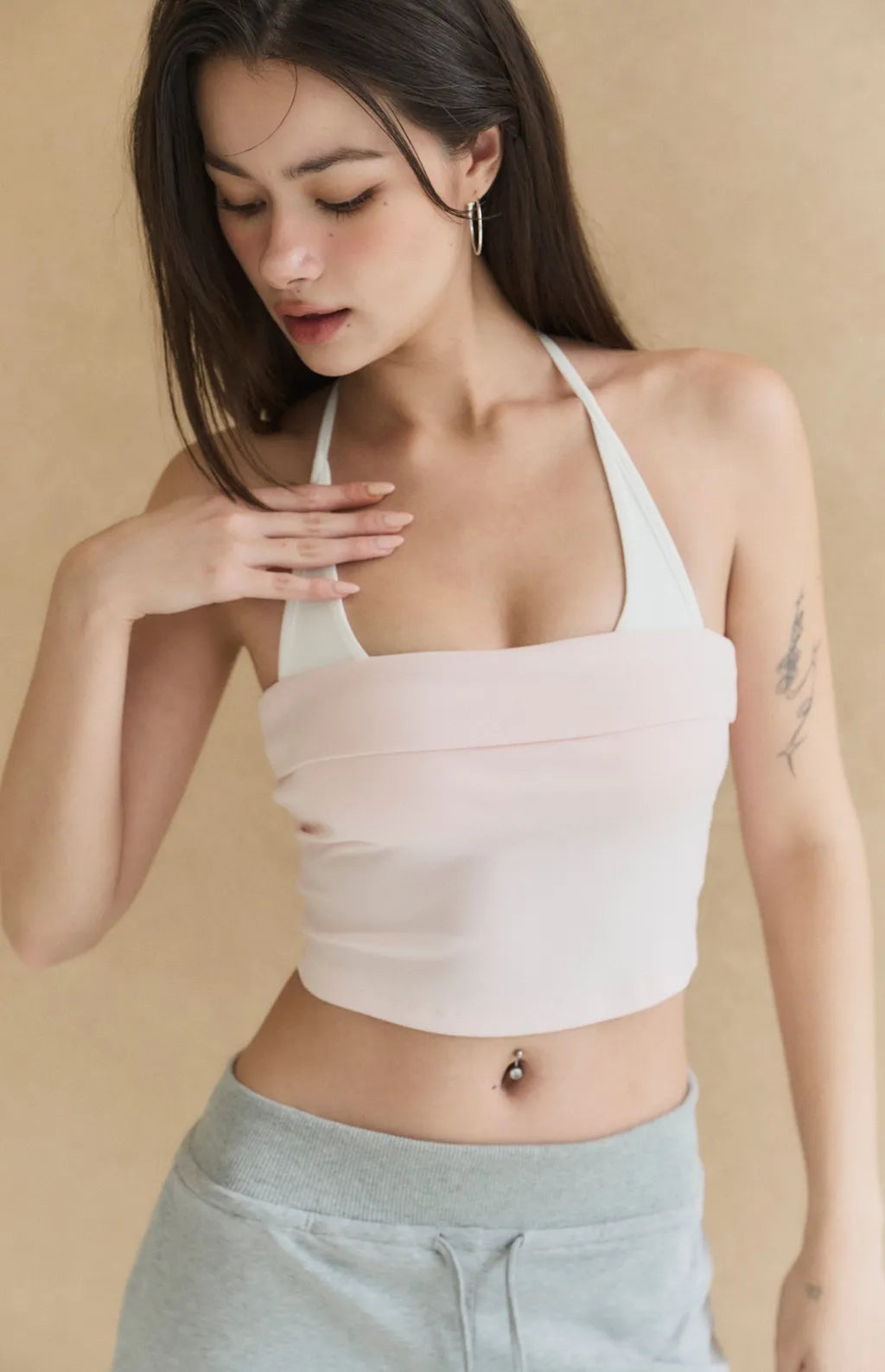Layered Halter Tube Bra Top<br/>平口假兩件撞色莫代爾Bra Top