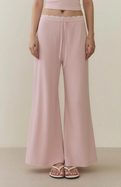 Lace-Trim Drawstring Wide-Leg Pants<br/>蕾絲滾邊抽繩寬褲