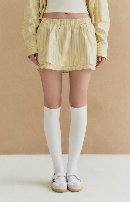 Striped Double-Layer Paperbag Skort<br/>美式條紋雙層花苞褲裙