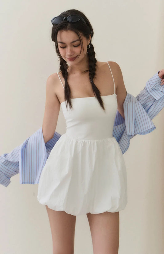 Bubble-Hem Mini Bra Dress<br/>美式平口細肩澎裙Bra Dress