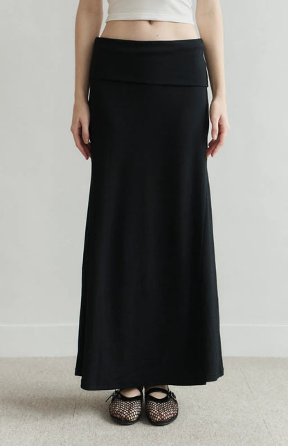 Fold-Over Ribbed Mermaid Maxi Skirt<br/>反折寬腰帶羅紋魚尾裙
