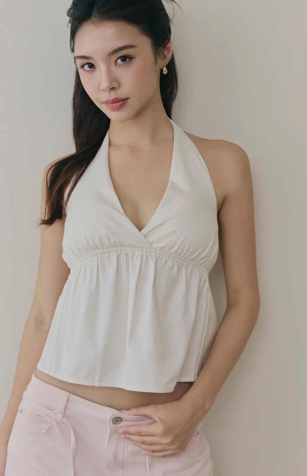 Halter V-Neck Babydoll Bra Top<br/>繞脖V領收腰傘擺Bra Top