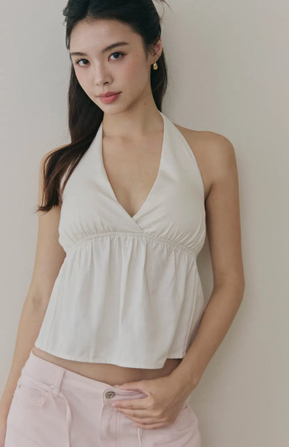 Halter V-Neck Babydoll Bra Top<br/>繞脖V領收腰傘擺Bra Top