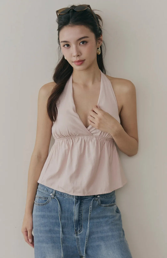 Halter V-Neck Babydoll Bra Top<br/>繞脖V領收腰傘擺Bra Top