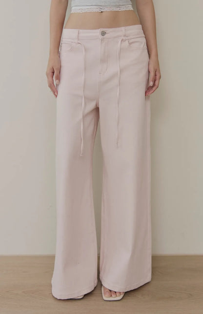 Drawstring Soft Denim Wide-Leg Jeans<br/>抽繩腰帶軟牛仔寬褲