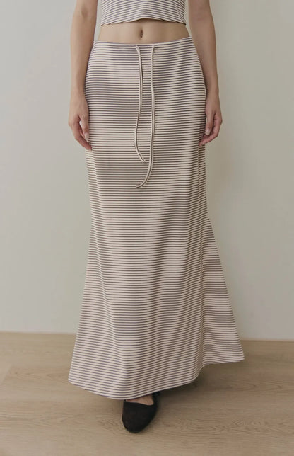 Striped Drawstring Mermaid Maxi Skirt<br/>條紋抽繩魚尾長裙