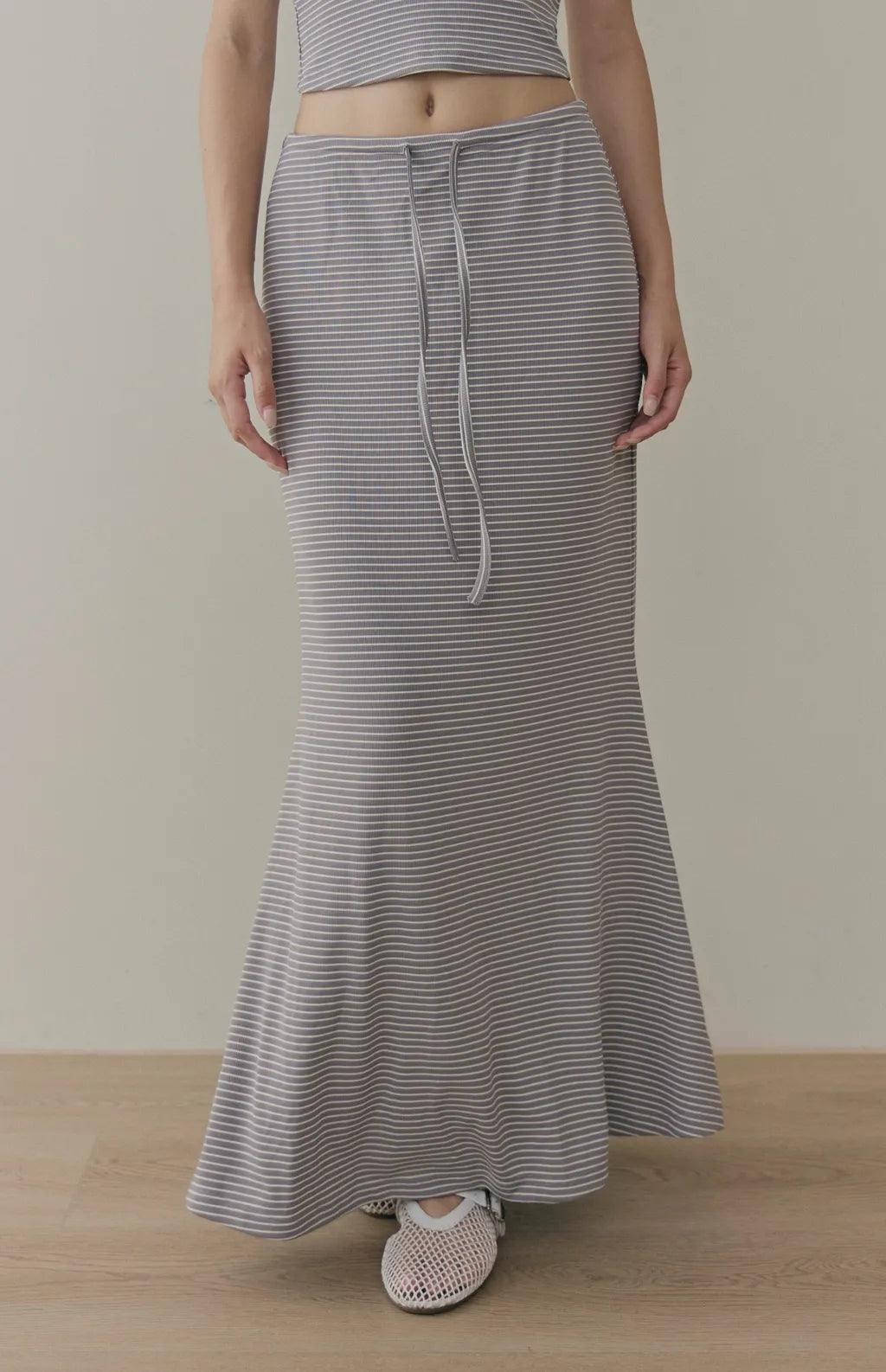 Striped Drawstring Mermaid Maxi Skirt<br/>條紋抽繩魚尾長裙