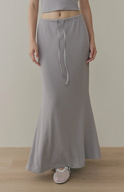Striped Drawstring Mermaid Maxi Skirt<br/>條紋抽繩魚尾長裙