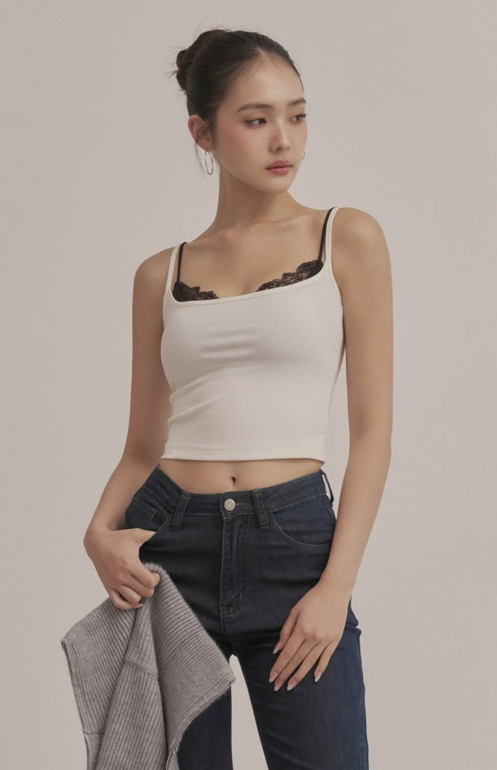 Layered Sweetheart Lace-Trim Crop Bra Top<br/>假兩件桃心領蕾絲花邊Bra Top