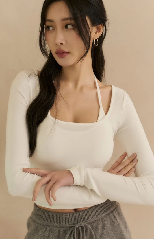 Layered Halter Bra Top<br/>繞脖假兩件撞色Bra Top