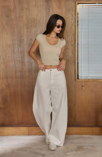 Modal Round Neck Short Sleeve Bra Top<br/>歐美心機圓領短袖Bra Top