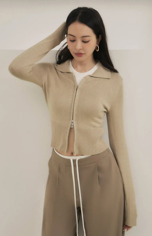 Mercerized Cotton Two-Way Zipper Jacket<br/>絲光針織雙向拉鏈外套