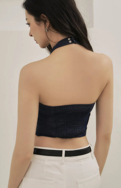 V-Neck Denim Bra Top<br/>率性繞頸V領牛仔Bra Top