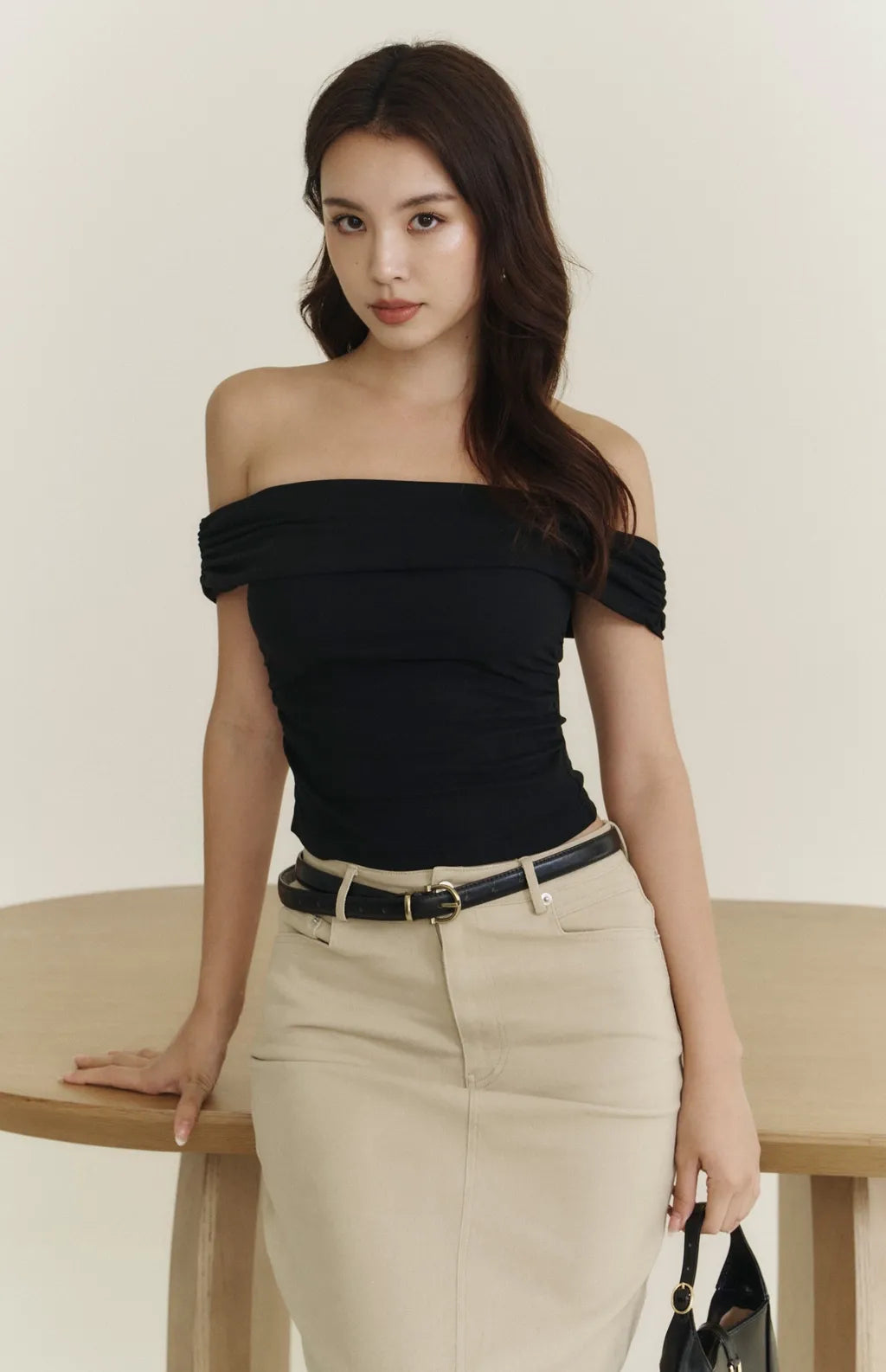 Modal Off-Shoulder Bra Top<br/>莫代爾一字領抓皺Bra Top By Beigy - Milu