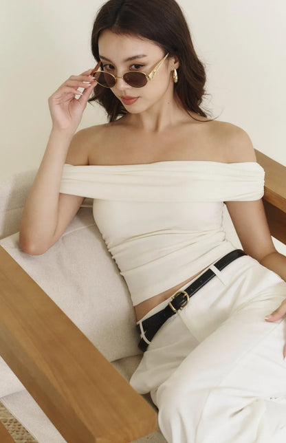 Modal Off-Shoulder Bra Top<br/>莫代爾一字領抓皺Bra Top By Beigy - Milu