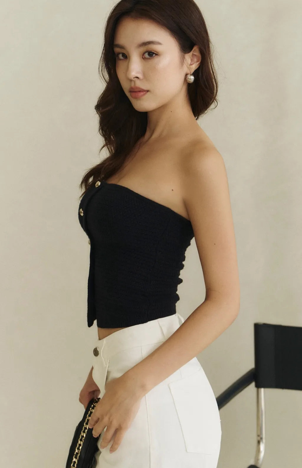 Front Button Strapless Bra Top<br/>質感織紋排釦平口Bra Top By Beigy - Milu