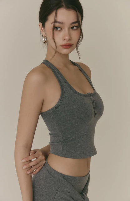 Cozy Wool-Blend Square Neck Button Bra Top<br/>羊毛暖絨方領開釦Bra Top